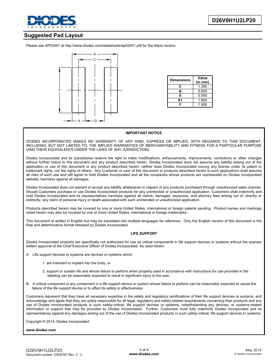 Suggested pad layout | Diodes D26V0H1U2LP20 User Manual | Page 4 / 4