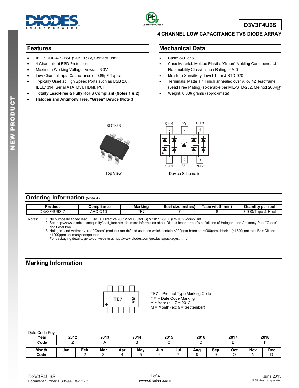 Diodes D3V3F4U6S User Manual | 4 pages