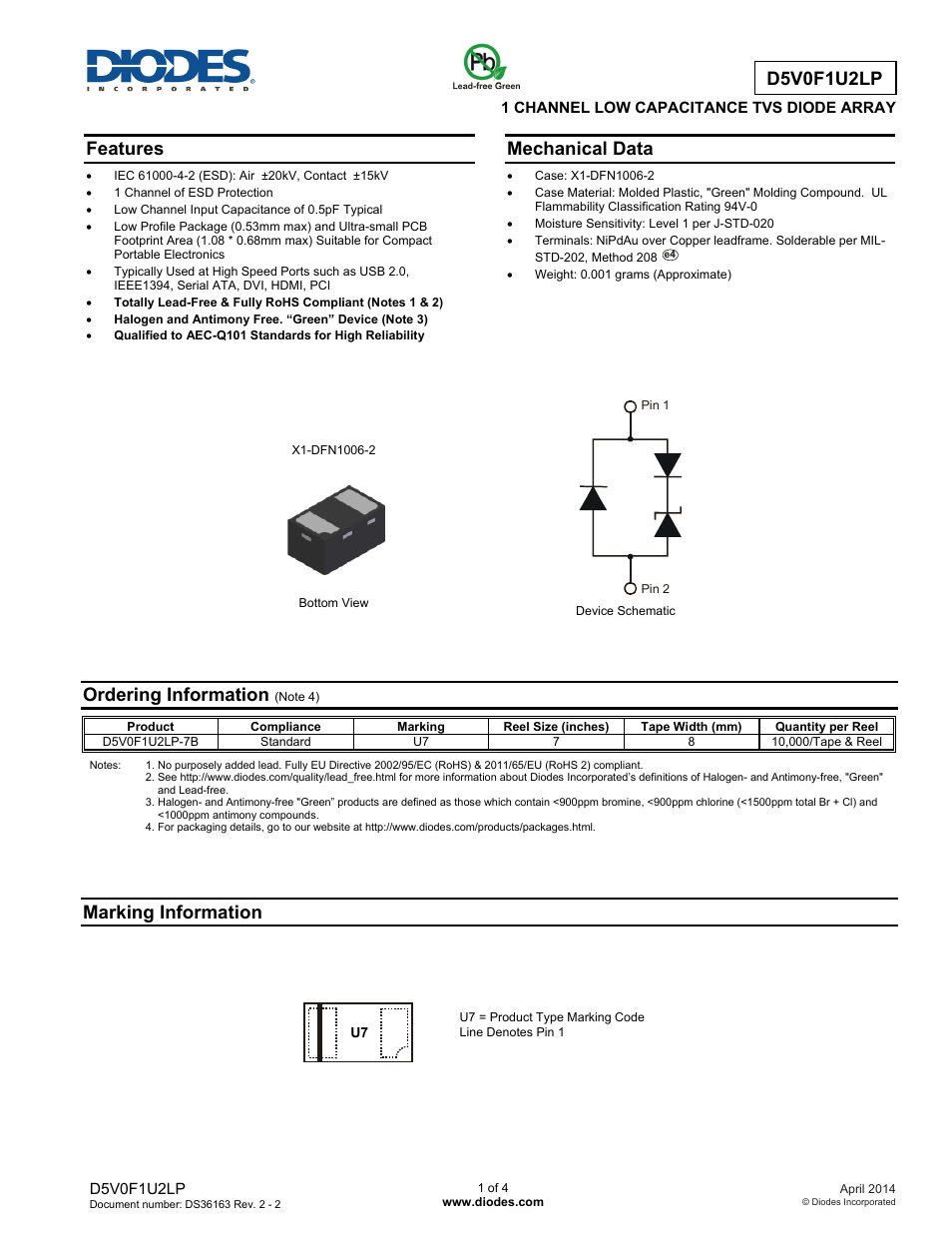 Diodes D5V0F1U2LP User Manual | 4 pages