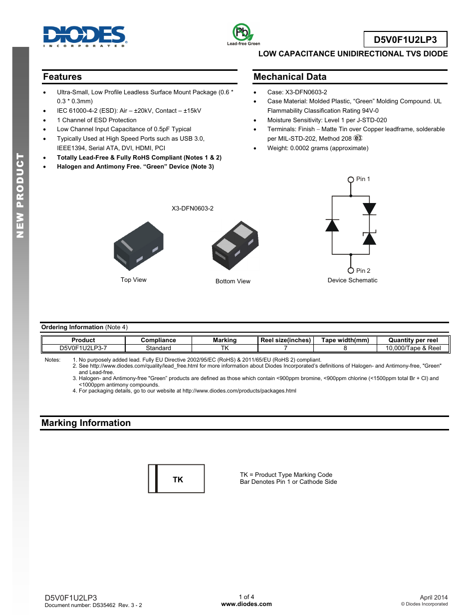 Diodes D5V0F1U2LP3 User Manual | 4 pages