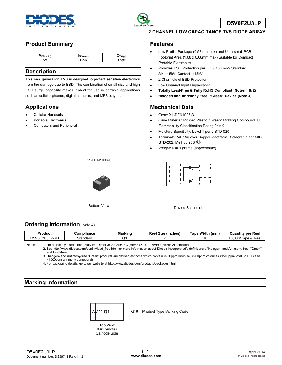 Diodes D5V0F2U3LP User Manual | 4 pages