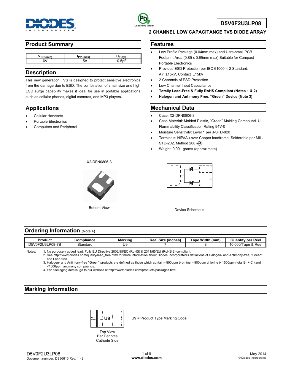 Diodes D5V0F2U3LP08 User Manual | 5 pages