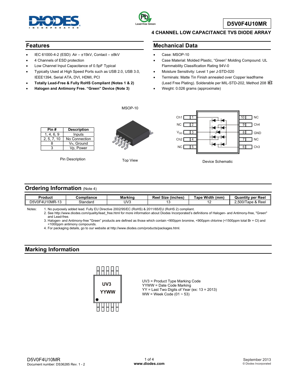 Diodes D5V0F4U10MR User Manual | 4 pages