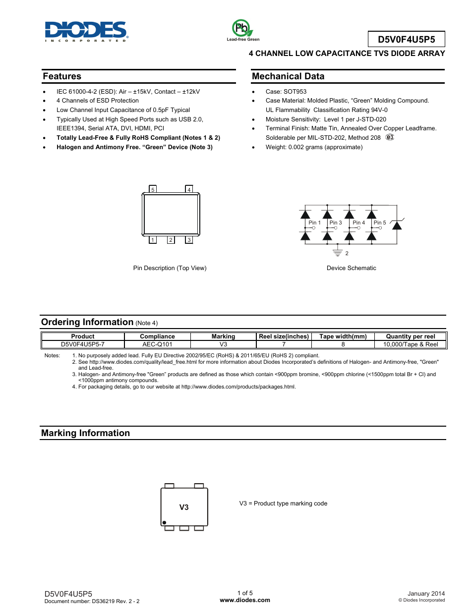 Diodes D5V0F4U5P5 User Manual | 5 pages