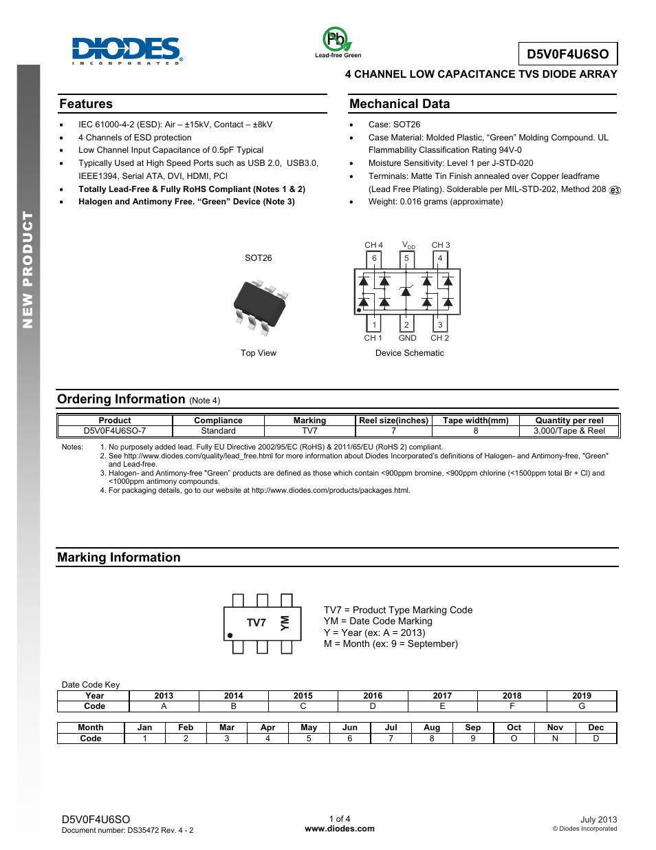 Diodes D5V0F4U6SO User Manual | 4 pages