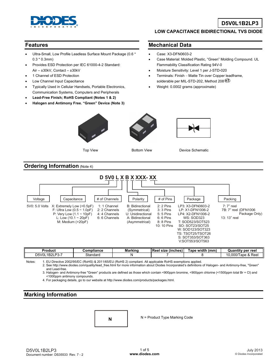 Diodes D5V0L1B2LP3 User Manual | 5 pages