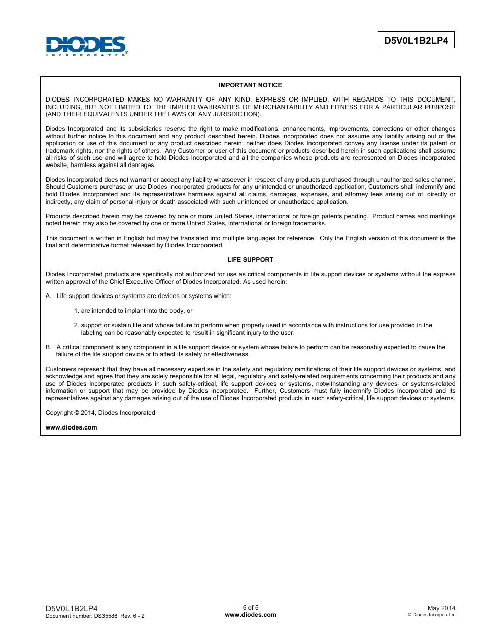 Diodes D5V0L1B2LP4 User Manual | Page 5 / 5