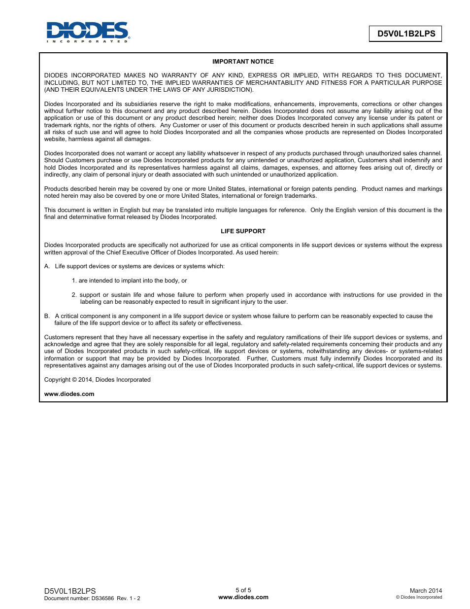 Diodes D5V0L1B2LPS User Manual | Page 5 / 5