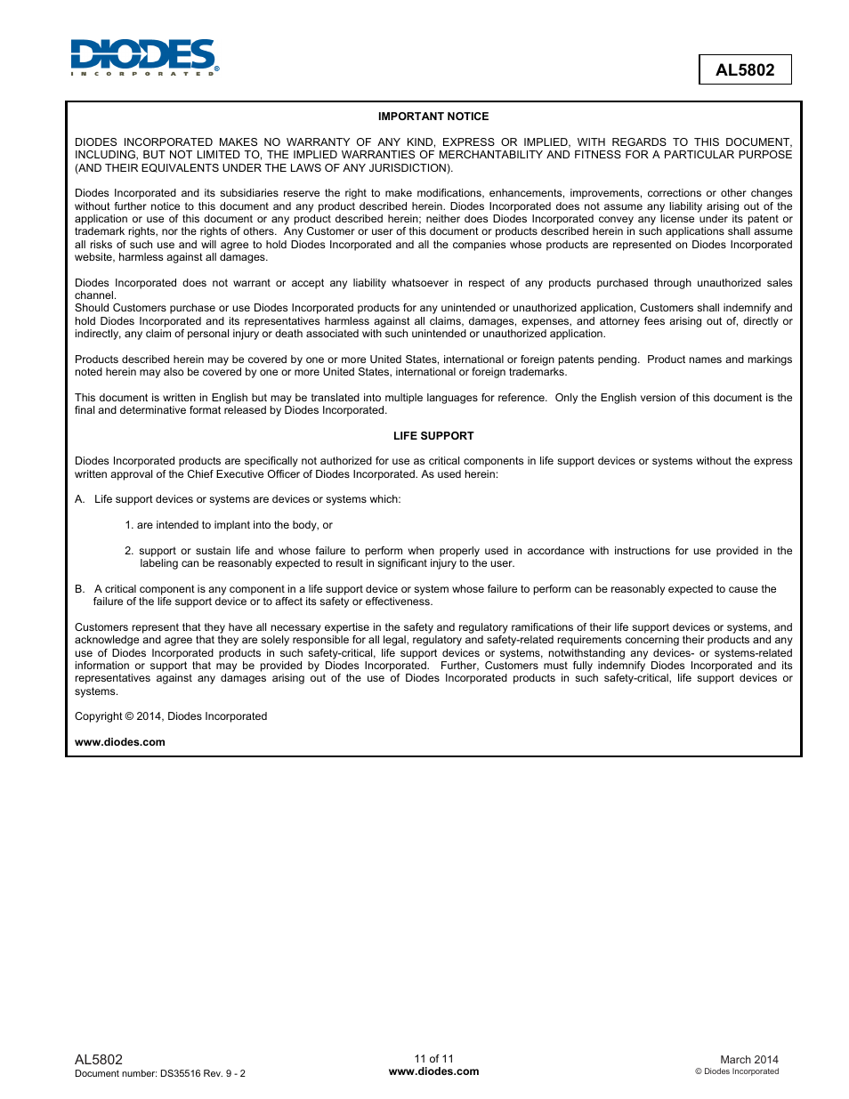 Diodes AL5802 User Manual | Page 11 / 11
