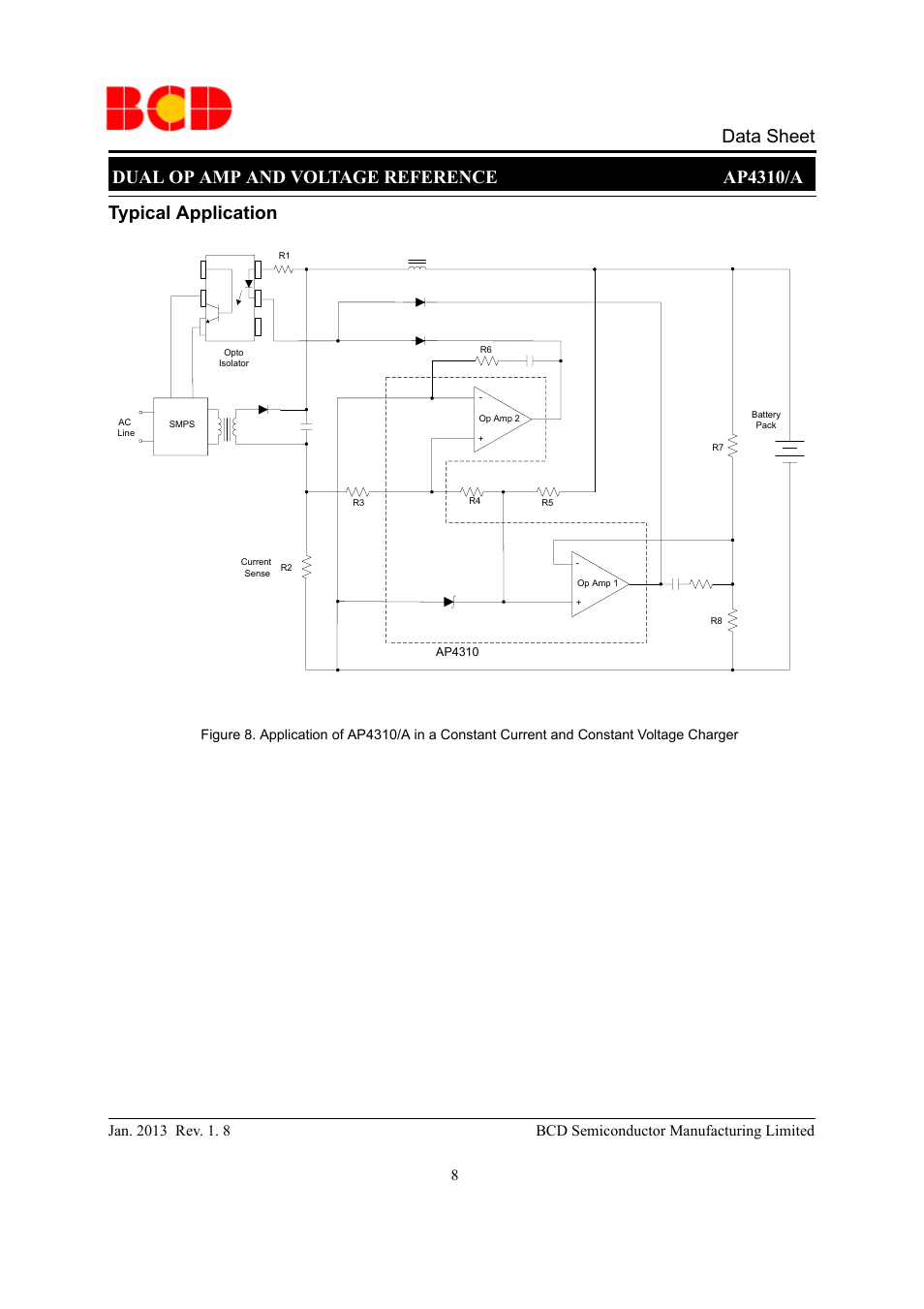 Dual op amp and voltage reference ap4310/a, Data sheet typical application | Diodes AP4310/A User Manual | Page 8 / 11