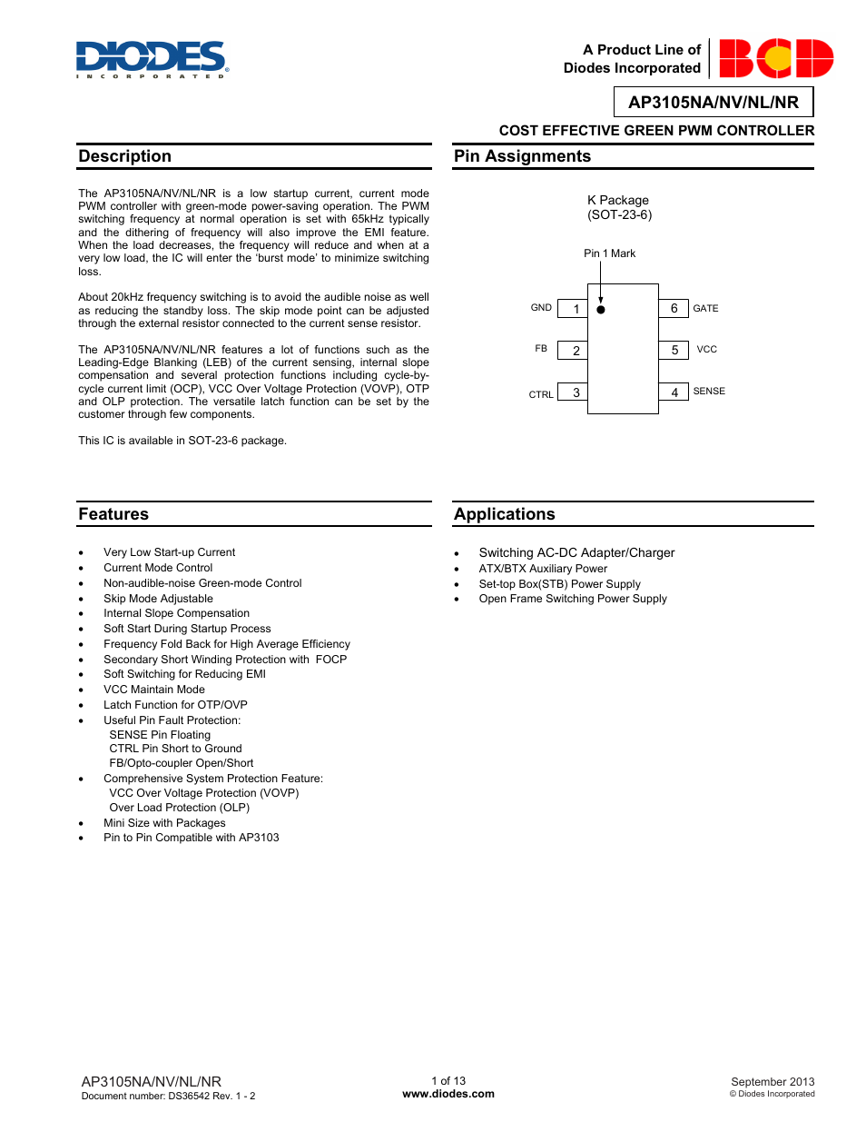 Diodes AP3105NA/NV/NL/NR User Manual | 13 pages
