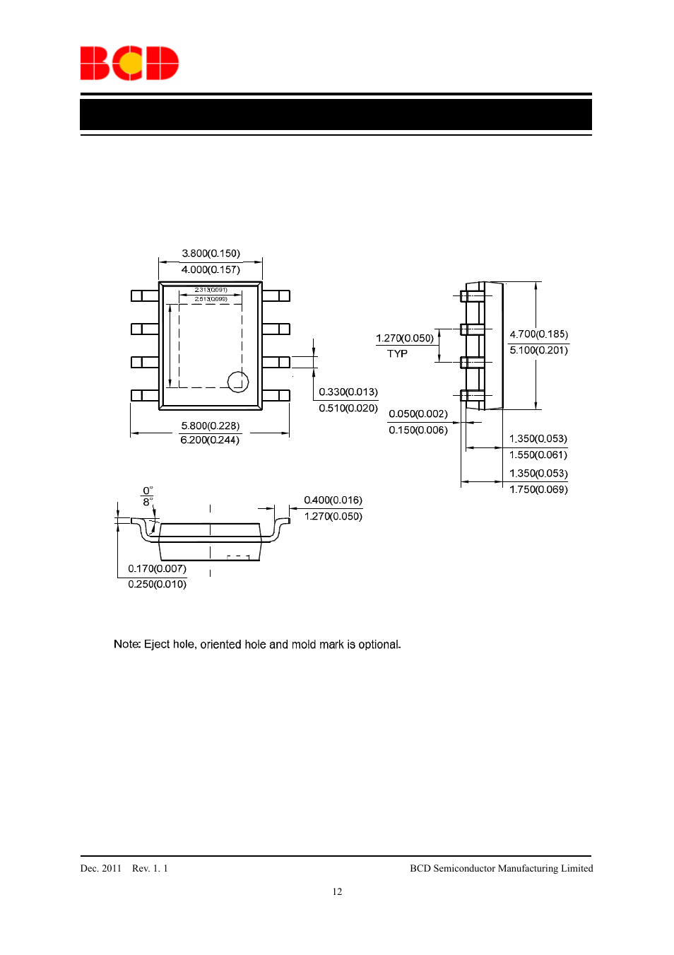 Data sheet, Mechanical dimensions psop-8 unit: mm(inch) | Diodes AP3583/A User Manual | Page 12 / 13