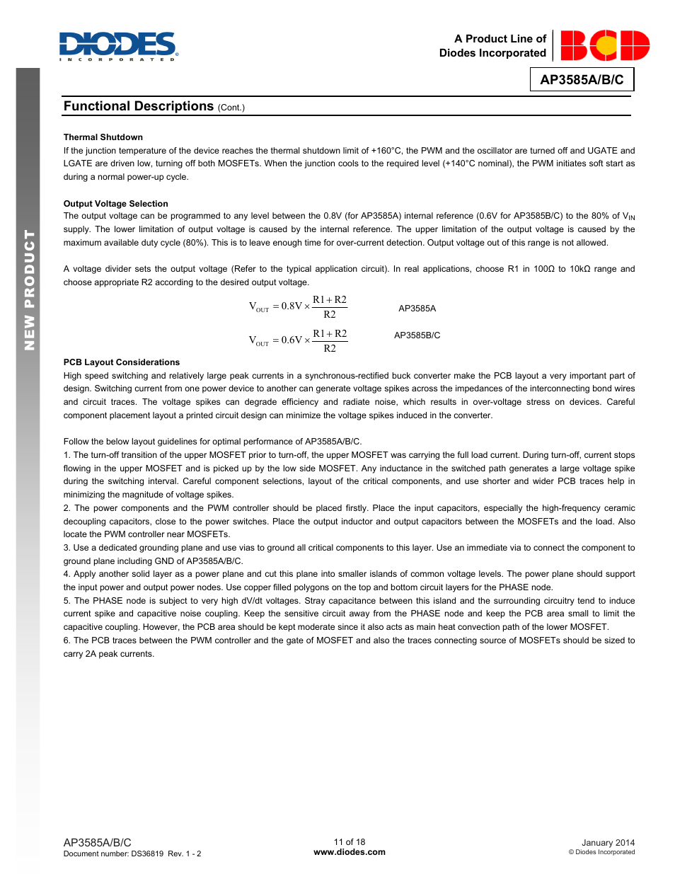 Ap3585a/b/c, New prod uc t functional descriptions | Diodes AP3585A/B/C User Manual | Page 11 / 18