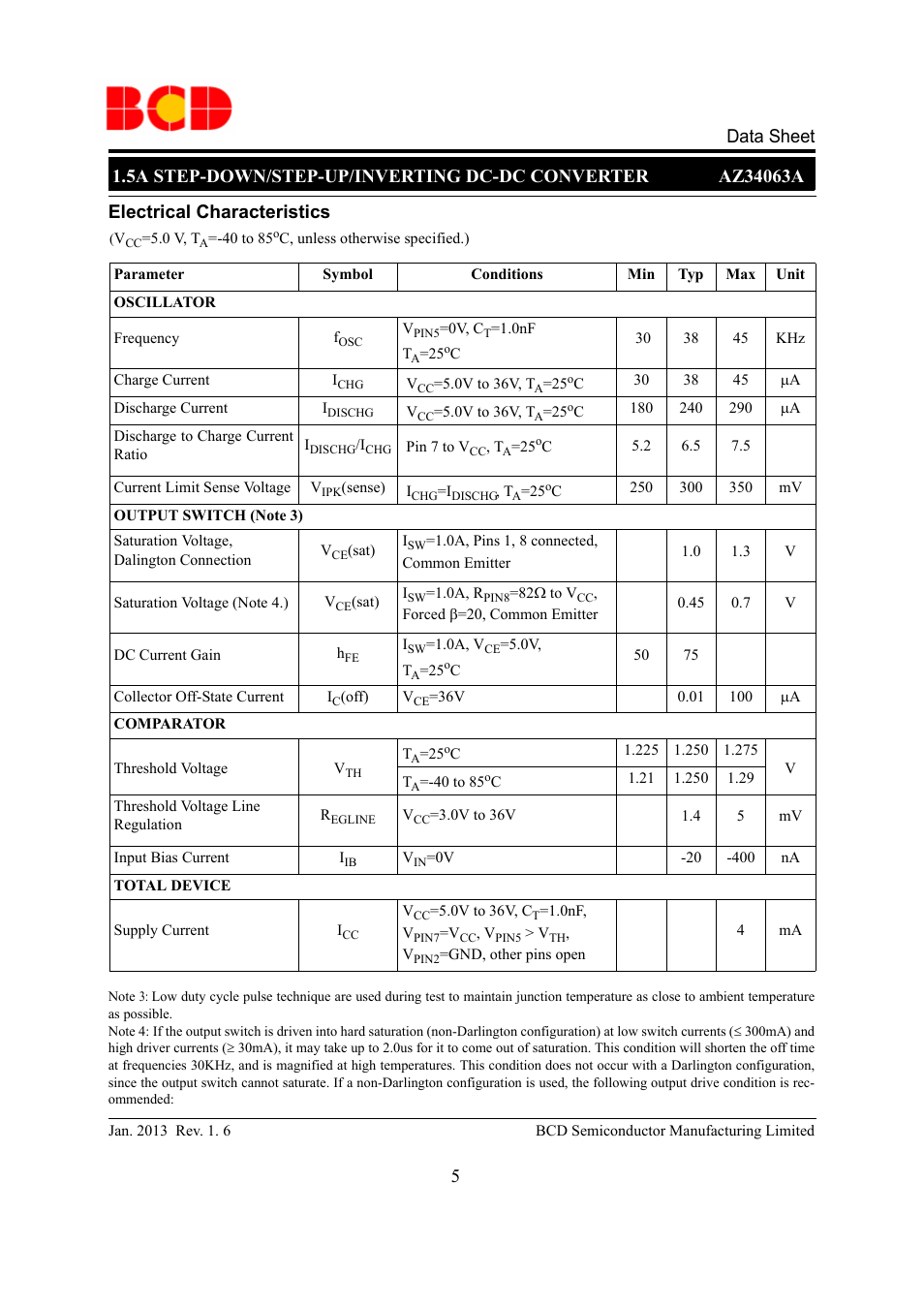 Electrical characteristics | Diodes AZ34063A User Manual | Page 5 / 13