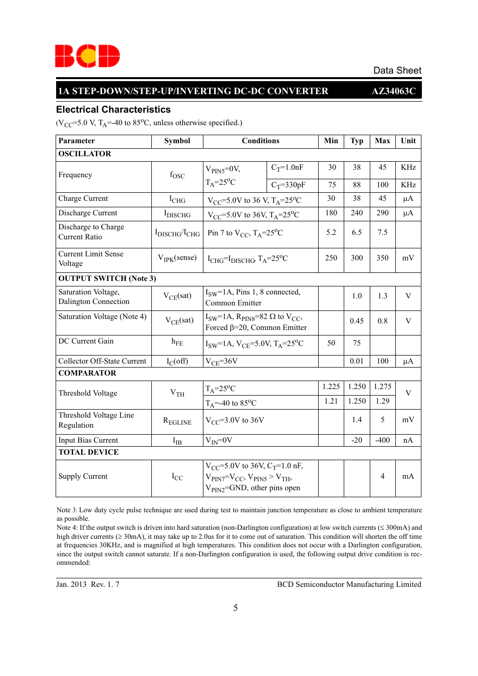 Electrical characteristics | Diodes AZ34063C User Manual | Page 5 / 13