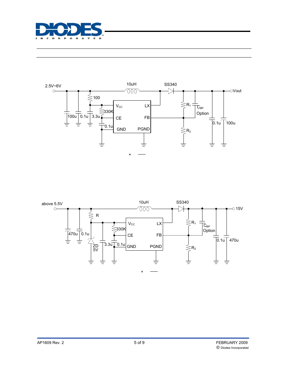 Ap1609, Typical application circuit, Pwm/pfm dual mode step-up dc/dc converter | Diodes AP1609 User Manual | Page 5 / 9