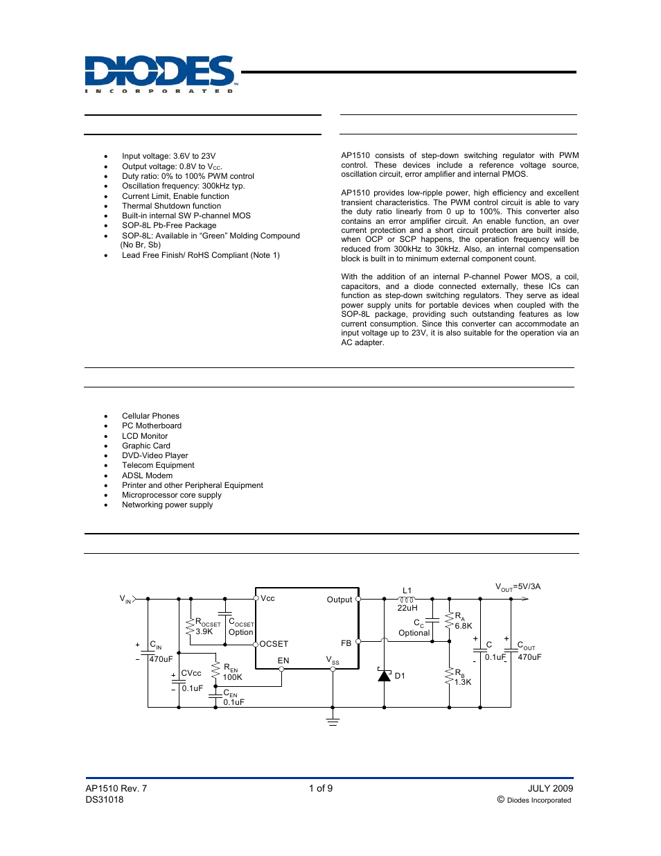 Diodes AP1510 User Manual | 9 pages