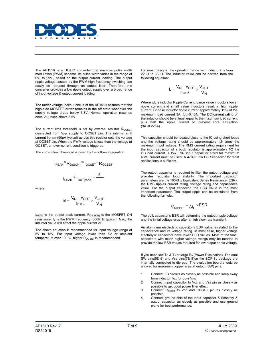 Ap1510, Functional description, Pwm control 3a step-down converter | Diodes AP1510 User Manual | Page 7 / 9