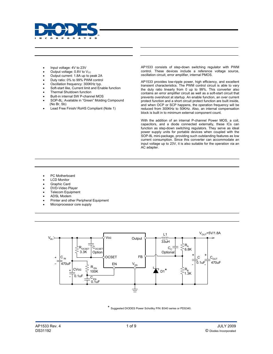 Diodes AP1533 User Manual | 9 pages