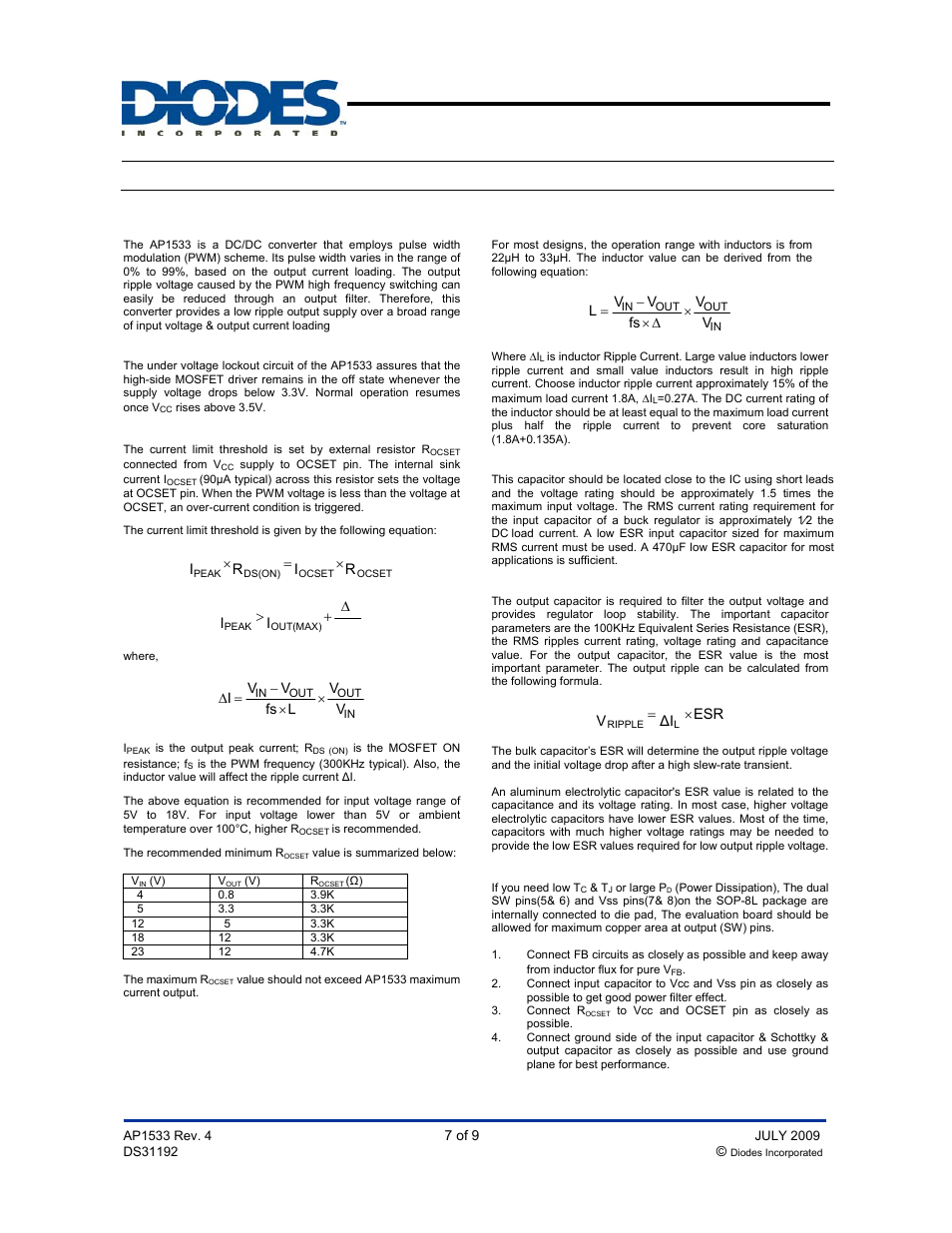 Ap1533, Functional description, Pwm control 1.8a step-down converter | Diodes AP1533 User Manual | Page 7 / 9