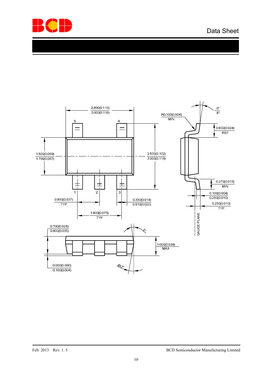Data sheet, Mechanical dimensions tsot-23-5 unit: mm(inch) | Diodes AP3406A User Manual | Page 10 / 13