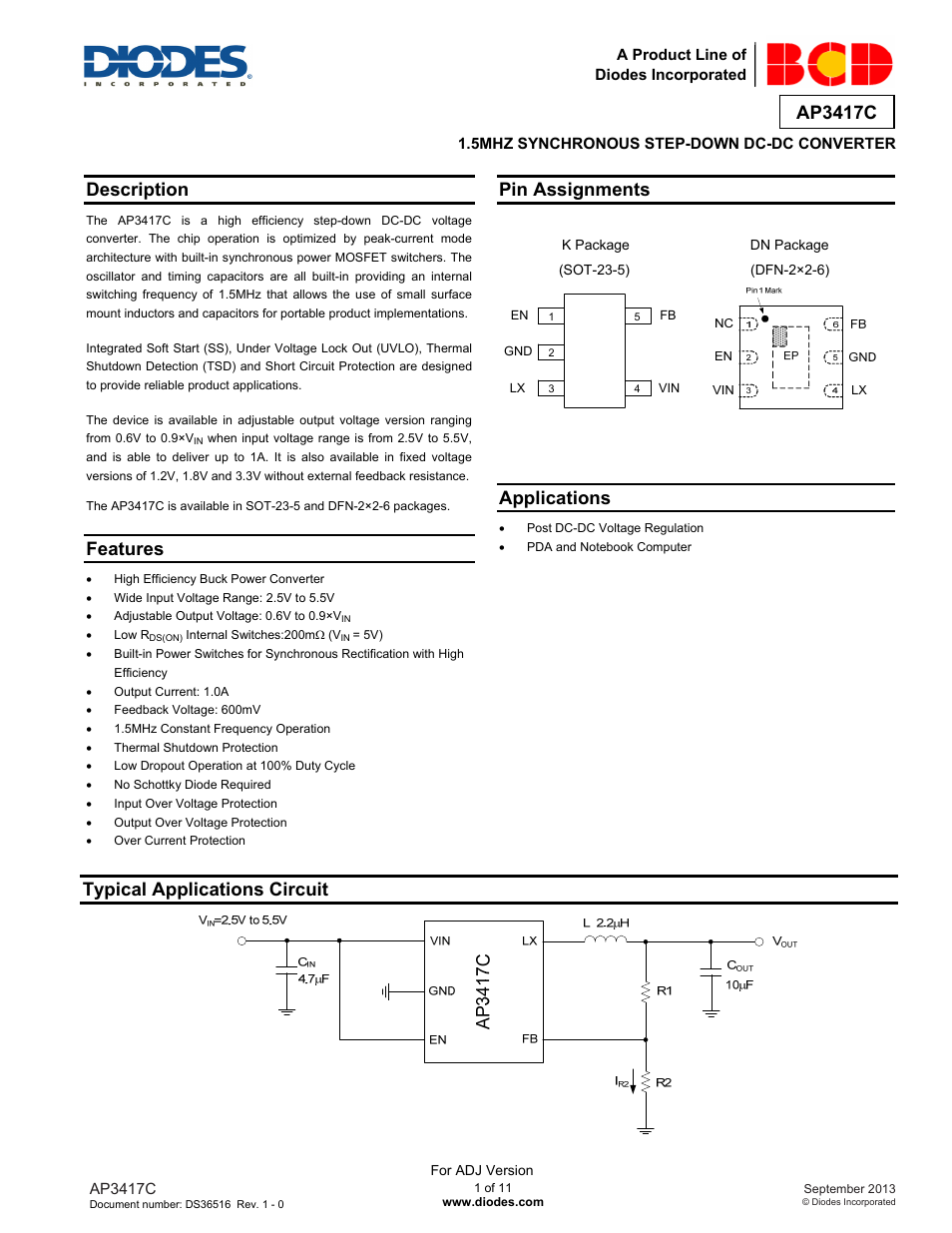 Diodes AP3417C User Manual | 11 pages