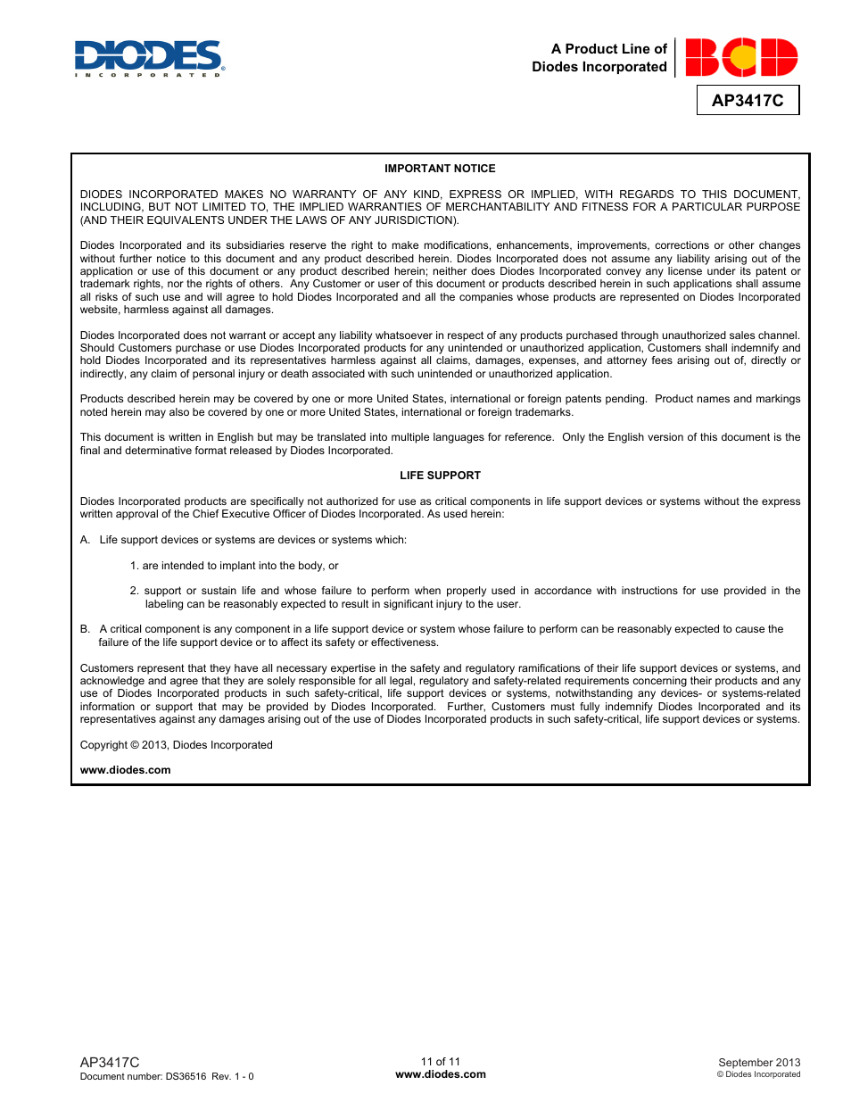 Ap3417c preliminary datasheet | Diodes AP3417C User Manual | Page 11 / 11