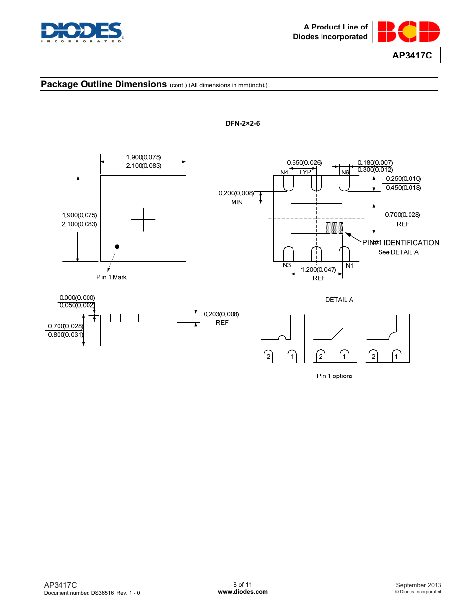 Ap3417c preliminary datasheet, Package outline dimensions | Diodes AP3417C User Manual | Page 8 / 11