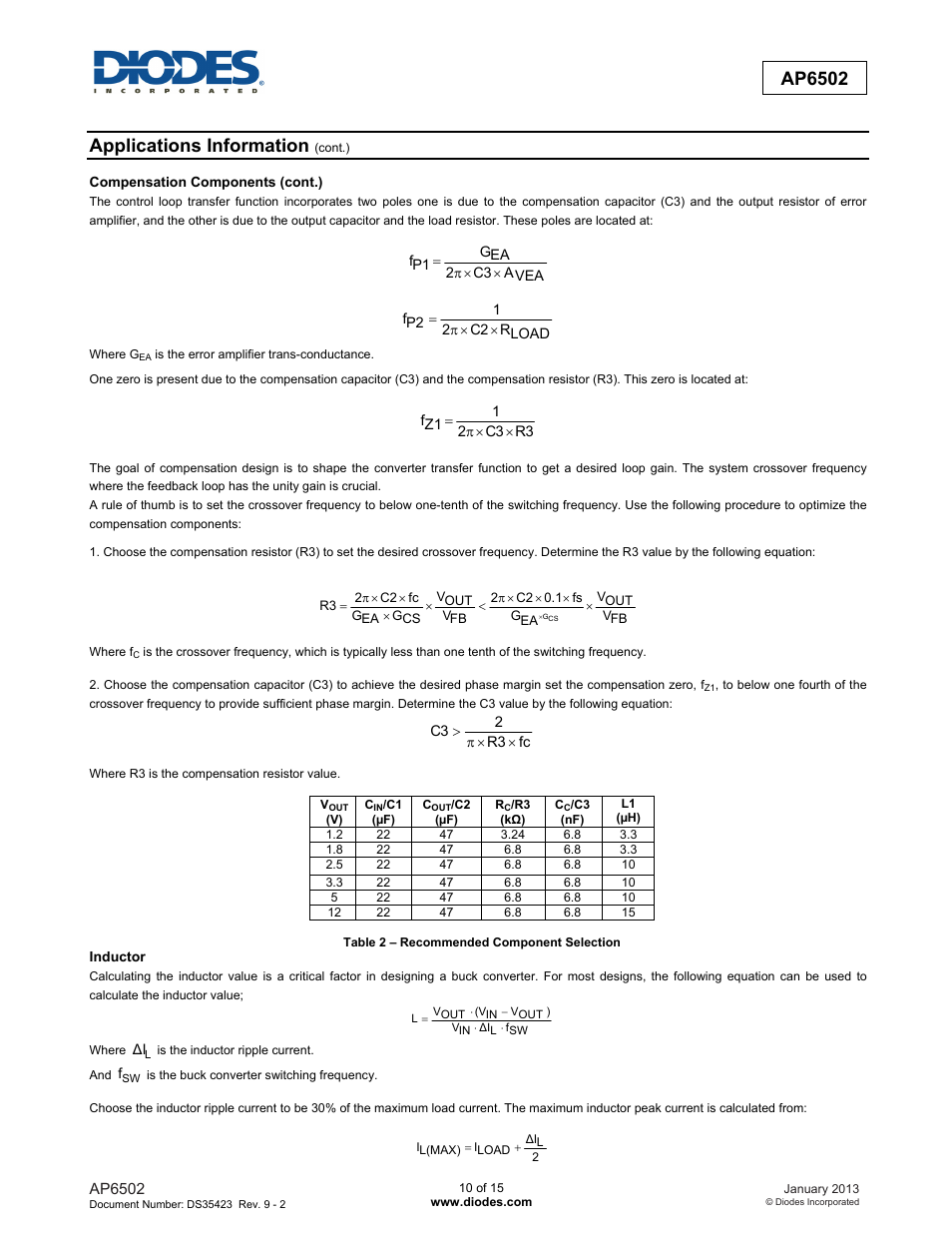 New prod uc t ap6502, Applications information | Diodes AP6502 User Manual | Page 10 / 15