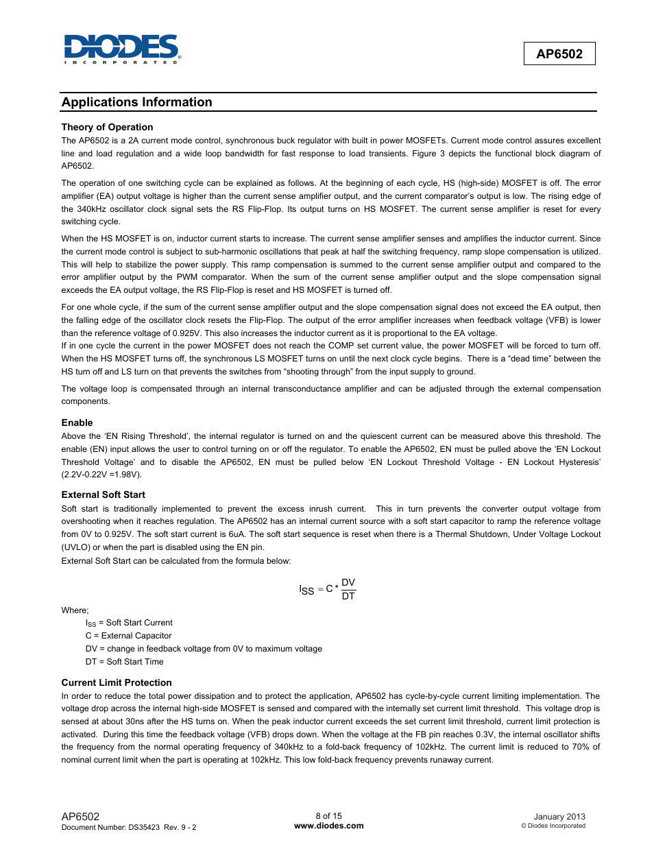 New prod uc t ap6502, Applications information | Diodes AP6502 User Manual | Page 8 / 15