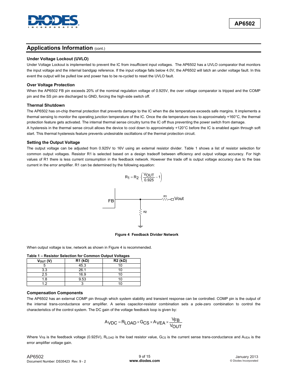 New prod uc t ap6502, Applications information | Diodes AP6502 User Manual | Page 9 / 15