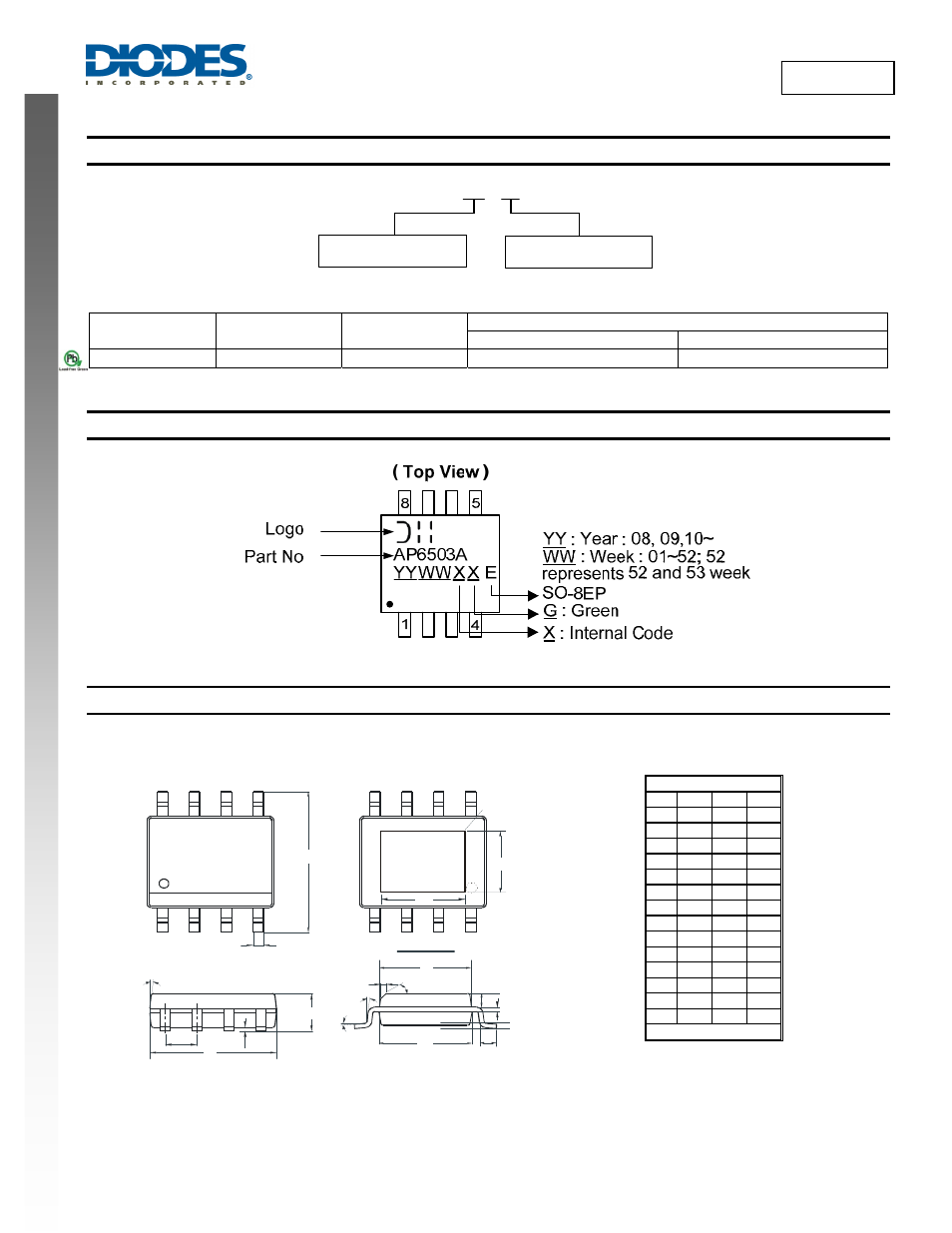 New prod uc t ap6503a, Ordering information, Marking information | Package outline dimensions | Diodes AP6503A User Manual | Page 13 / 15