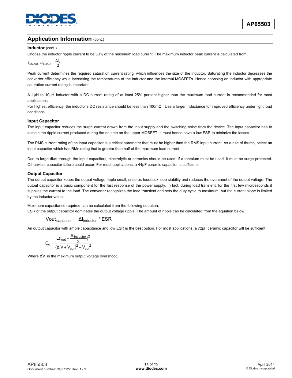 Application information | Diodes AP65503 User Manual | Page 11 / 15