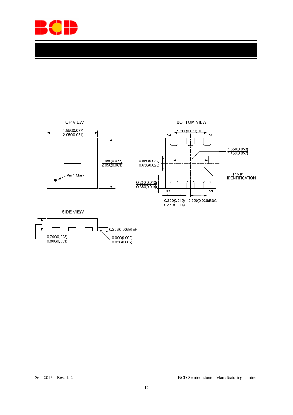 Data sheet, Mechanical dimensions wdfn-2×2-6 unit: mm(inch) | Diodes AUR9705 User Manual | Page 12 / 16