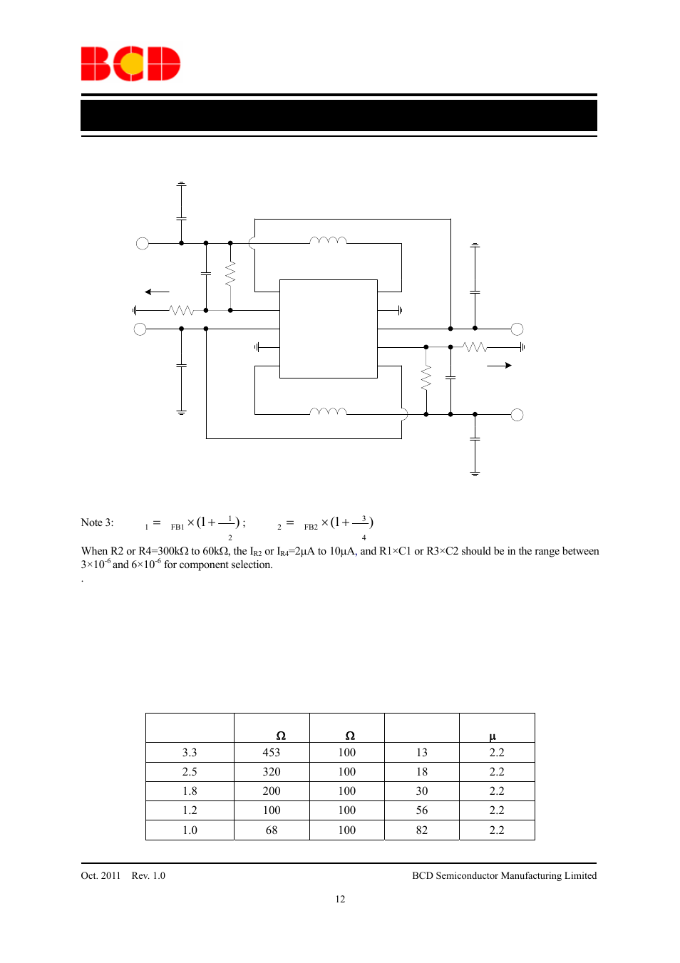 Data sheet, Typical application, Table 1. component guide | Rv v | Diodes AUR9717 User Manual | Page 12 / 14