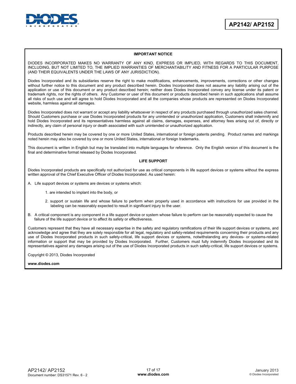 Diodes AP2152 User Manual | Page 17 / 17