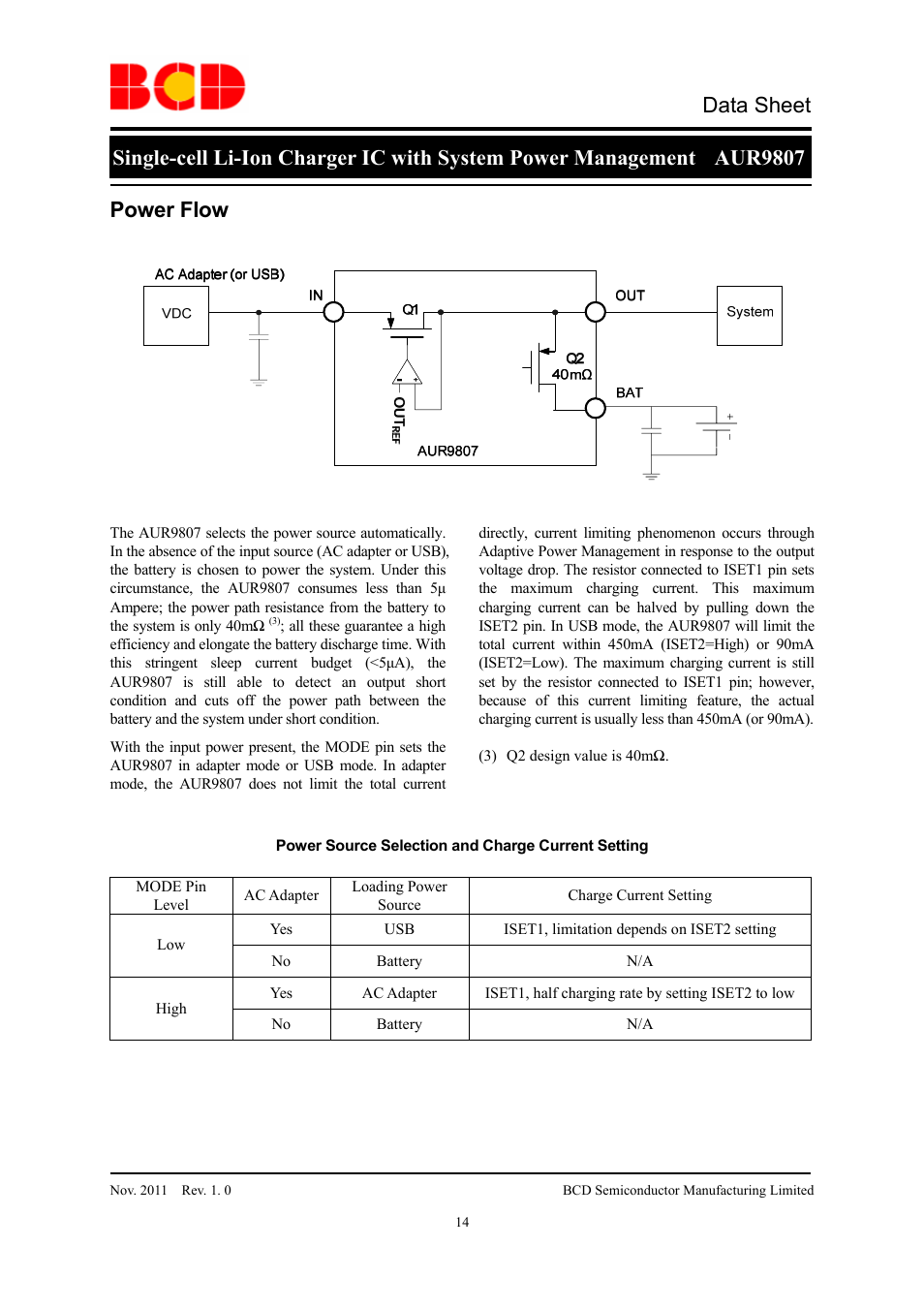 Data sheet, Power flow | Diodes AUR9807 User Manual | Page 14 / 24