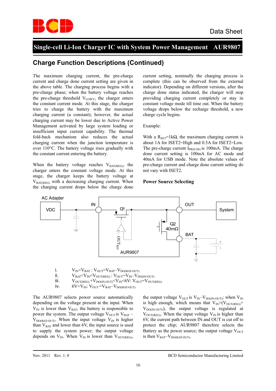 Data sheet, Charge function descriptions (continued) | Diodes AUR9807 User Manual | Page 16 / 24