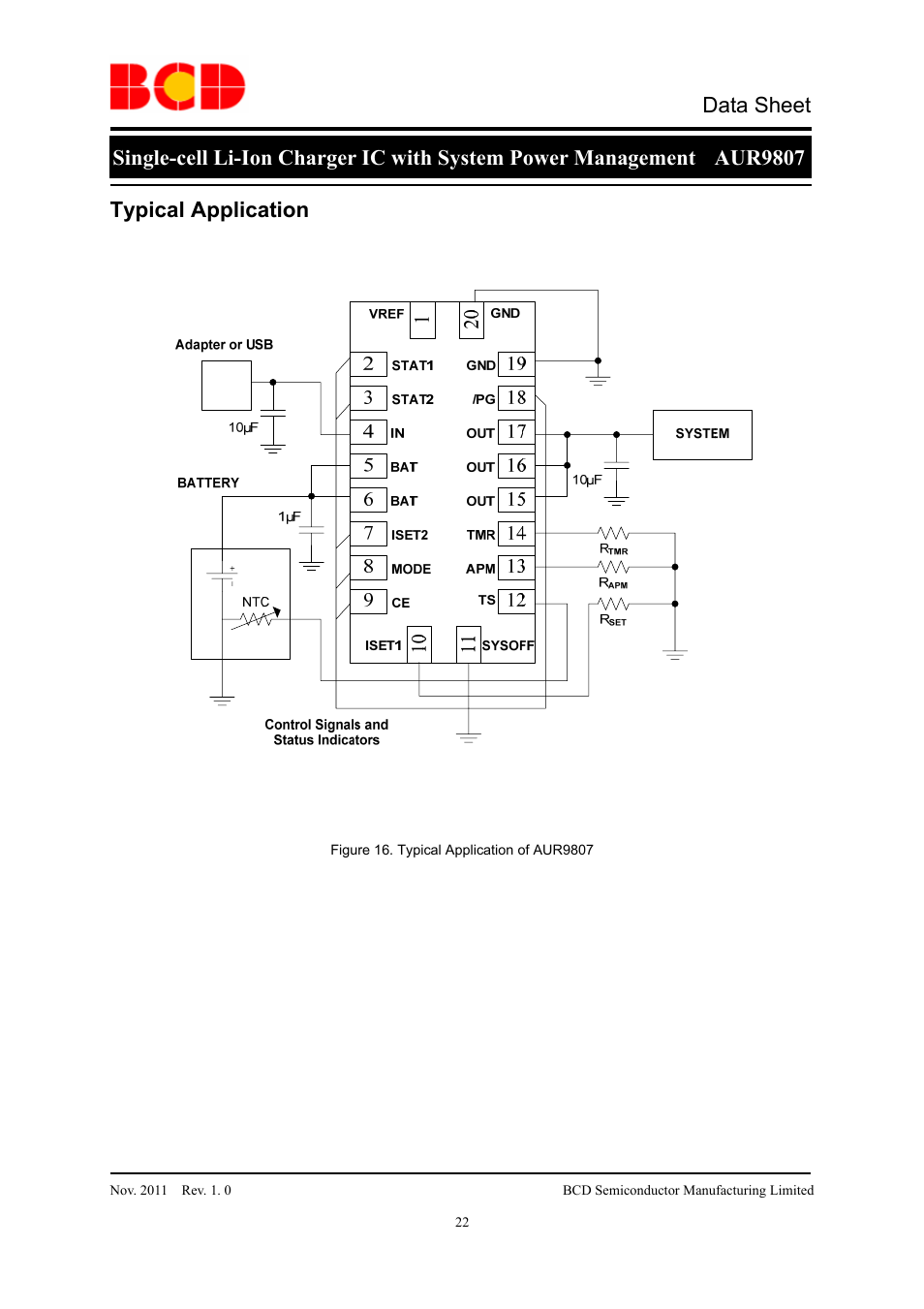 Data sheet, Typical application | Diodes AUR9807 User Manual | Page 22 / 24