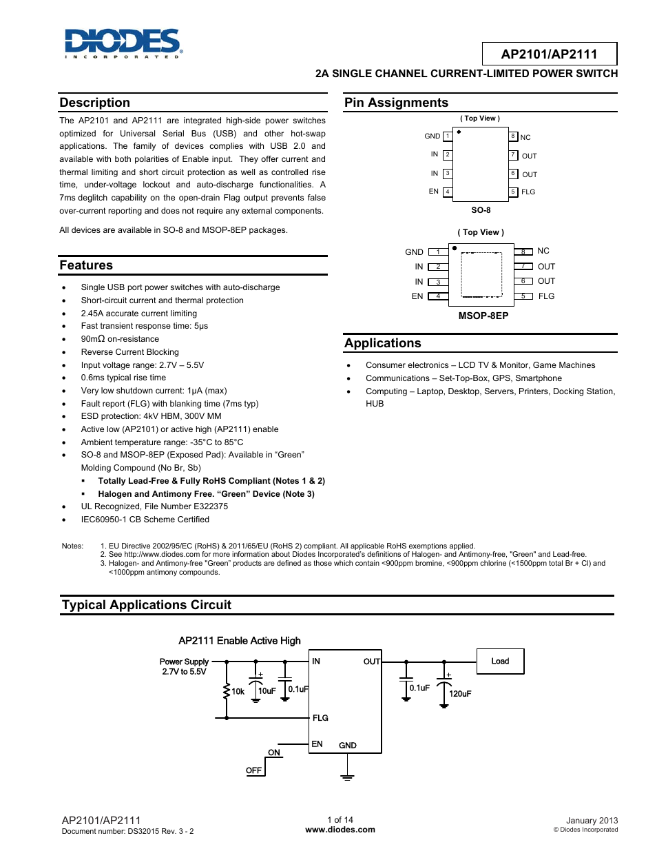 Diodes AP2101/AP2111 User Manual | 14 pages