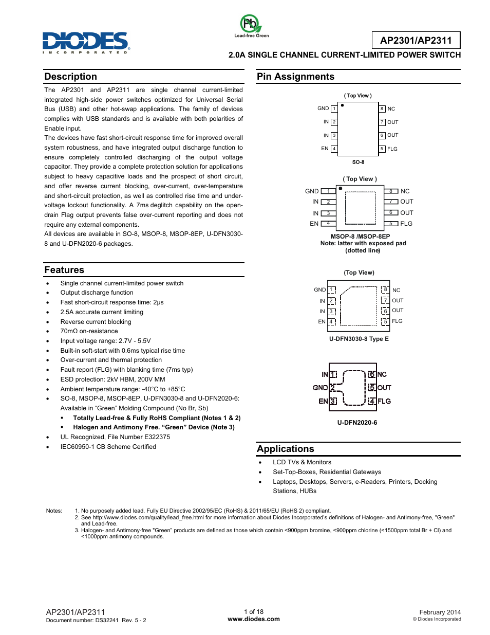 Diodes AP2301/AP2311 User Manual | 18 pages