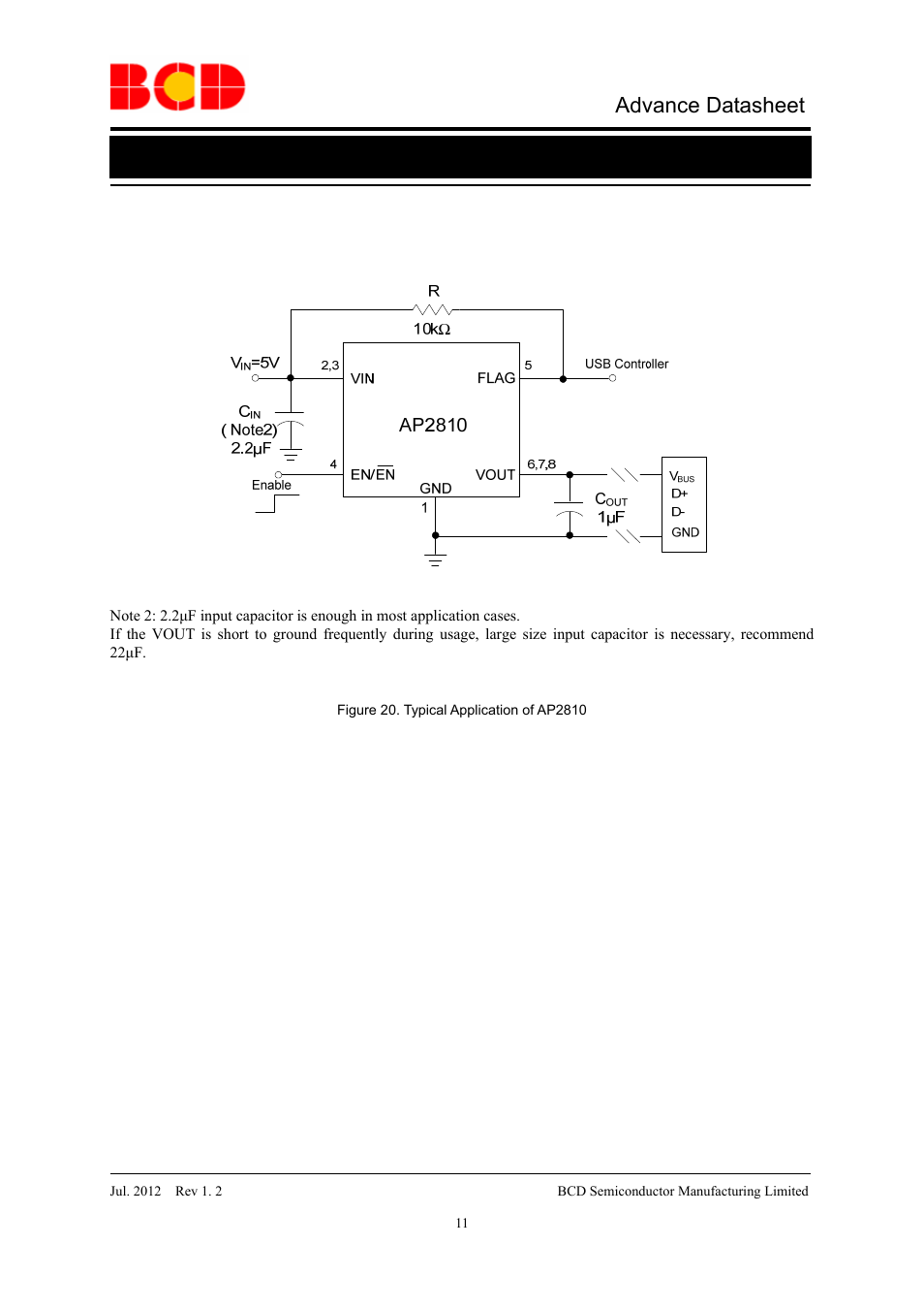 Advance datasheet, Typical application | Diodes AP2810 User Manual | Page 11 / 14