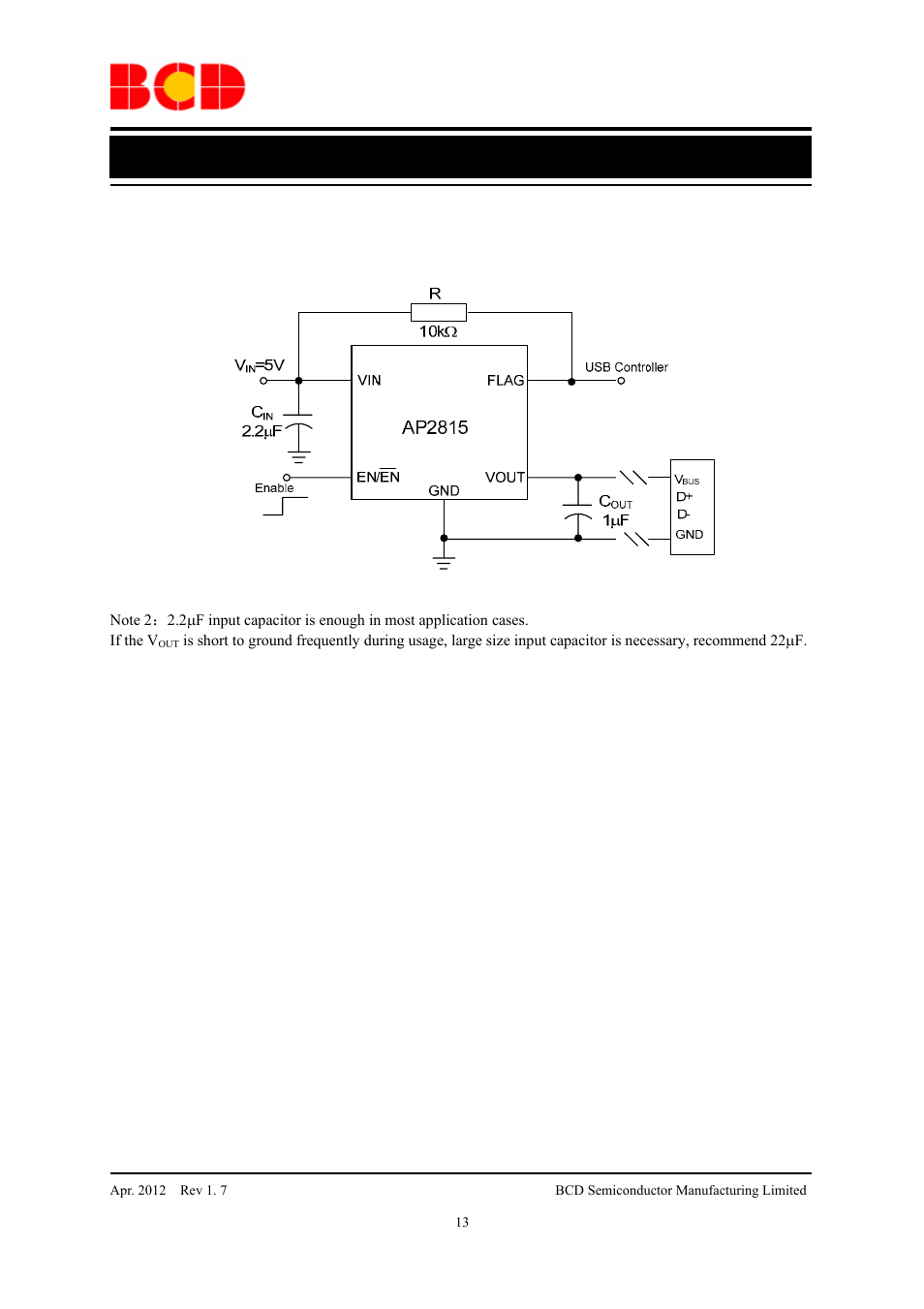 Advance datasheet, Typical application | Diodes AP2815 User Manual | Page 13 / 16