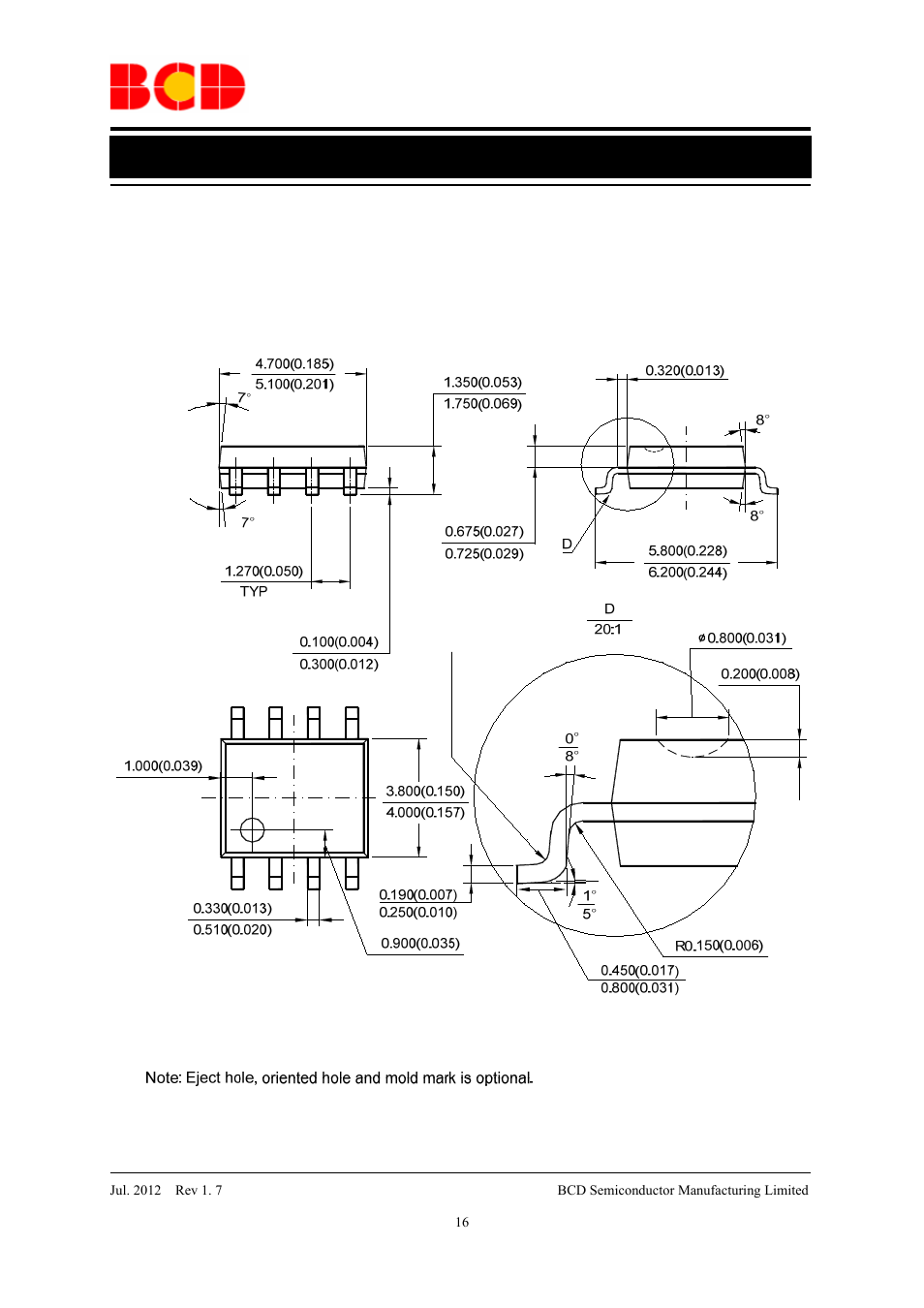 Advance datasheet, Mechanical dimensions soic-8 unit: mm(inch) | Diodes AP2820 User Manual | Page 16 / 18