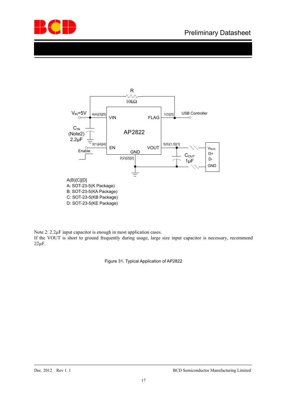 Preliminary datasheet, Typical application, Ap2822 | Diodes AP2822 User Manual | Page 17 / 19