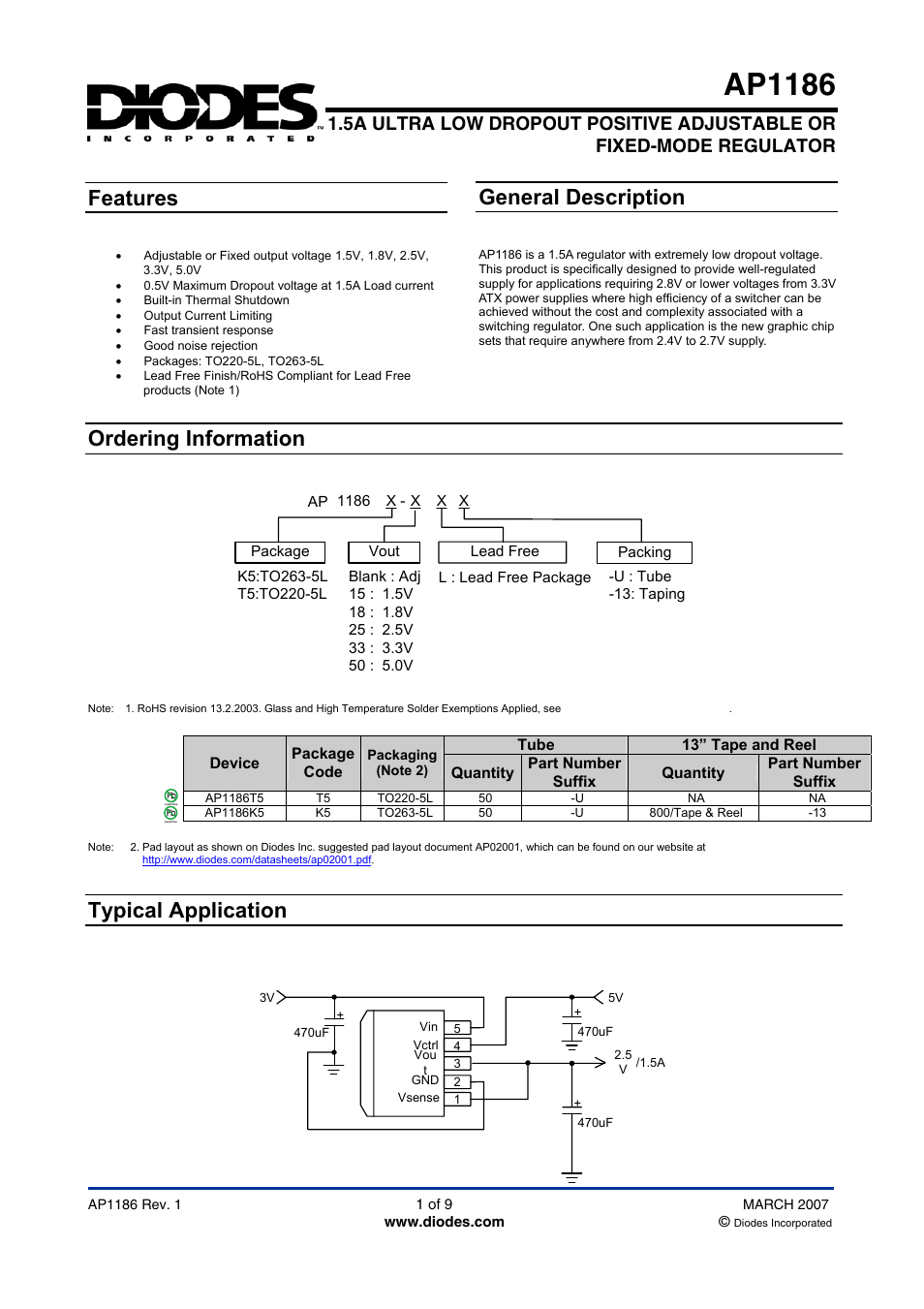 Diodes AP1186 User Manual | 9 pages