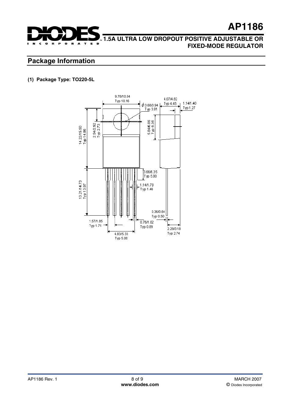 Ap1186, Package information | Diodes AP1186 User Manual | Page 8 / 9
