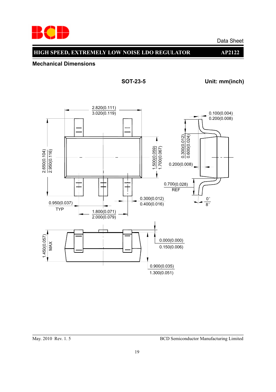 Data sheet | Diodes AP2122 User Manual | Page 19 / 20