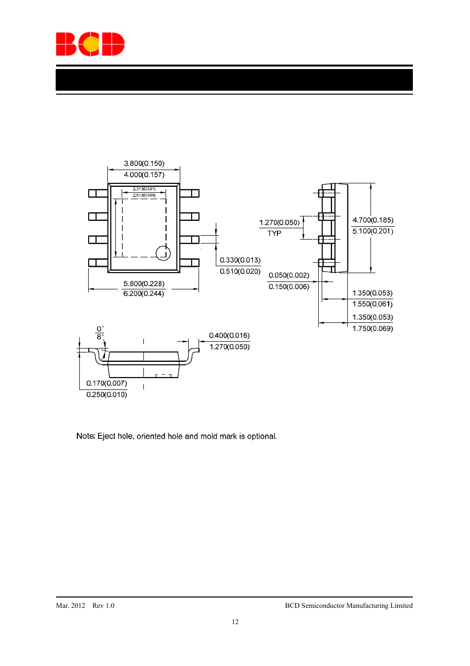 Data sheet, Mechanical dimensions psop-8 unit: mm(inch) | Diodes AP2132A User Manual | Page 12 / 13