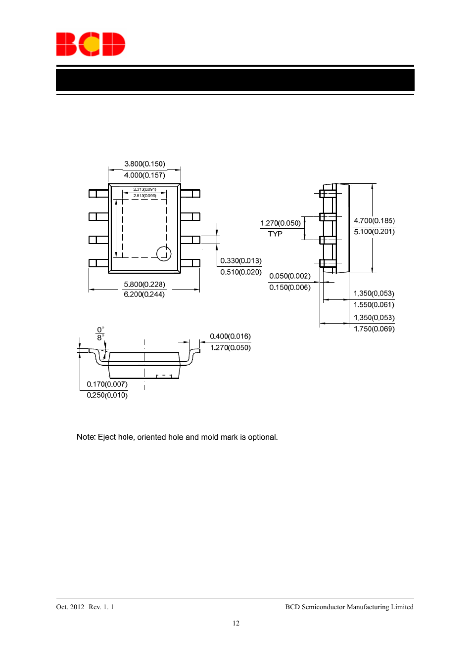 Data sheet, Mechanical dimensions psop-8 unit: mm(inch) | Diodes AP2132B User Manual | Page 12 / 13